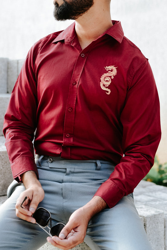 Saphira - Maroon Giza Cotton Shirt