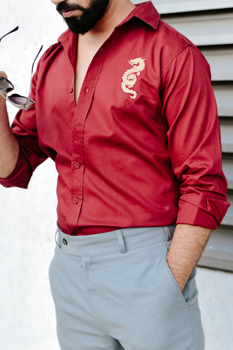 Saphira - Maroon Giza Cotton Shirt