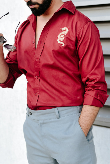 Saphira - Maroon Giza Cotton Shirt